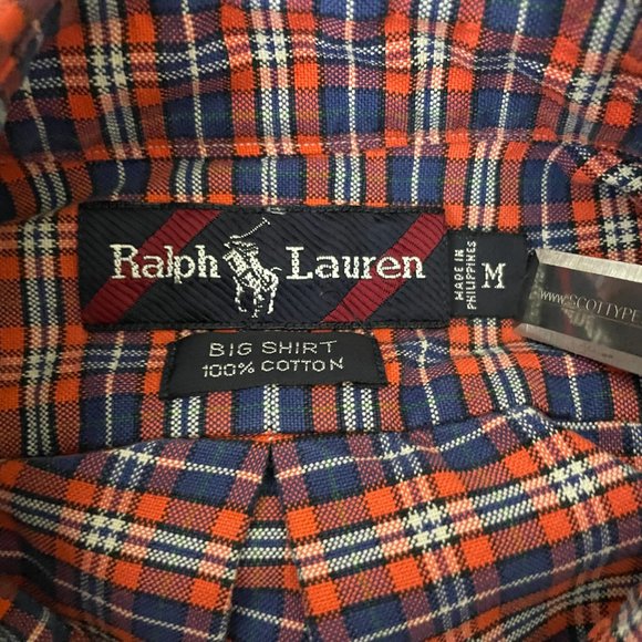Ralph Lauren | Big Shirt Orange Plaid Long Sleeve Button Front Shirt Medium - Picture 8 of 8